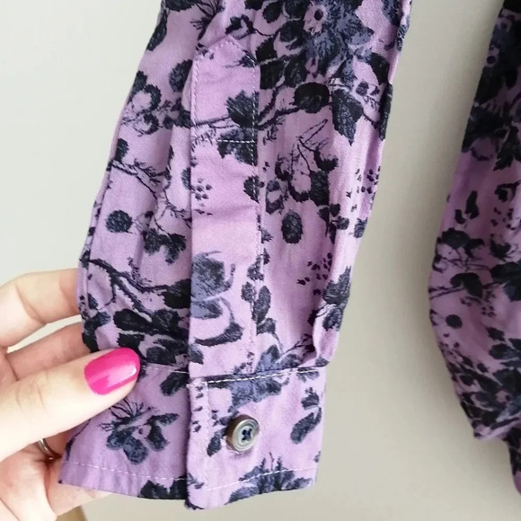 Anthropologie Pilcro Romy Relaxed Button Up Blouse Purple Floral Oversize XS - Picture 10 of 16
